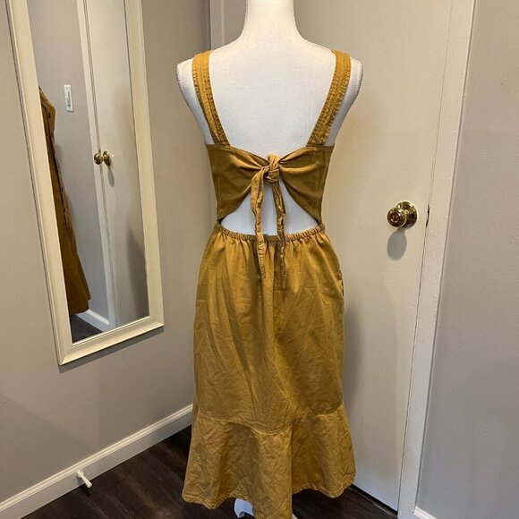 OAT New York Honey Mustard Bow Back Button Front Flounce Dress, Size Small - Picture 12 of 16